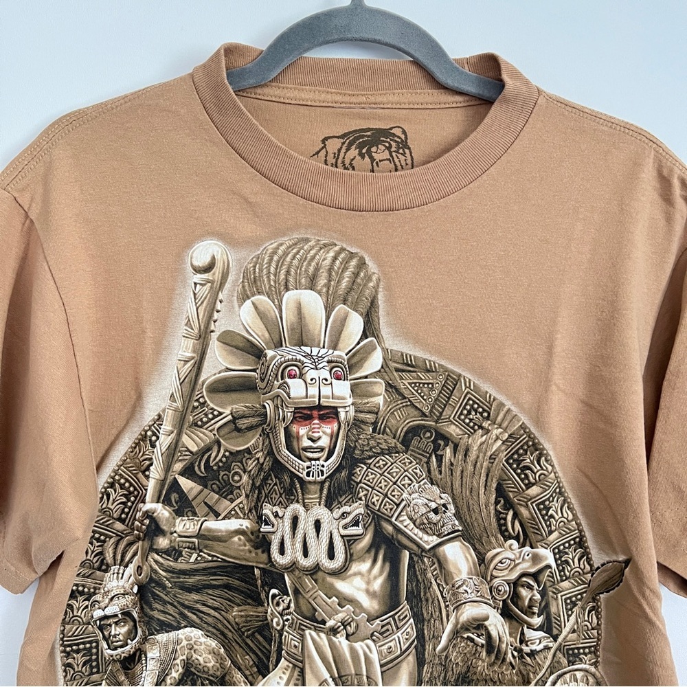 DGA Aztec Warrior Graphic Tee Chicano Streetwear Brown Size M - Picture 4 of 7